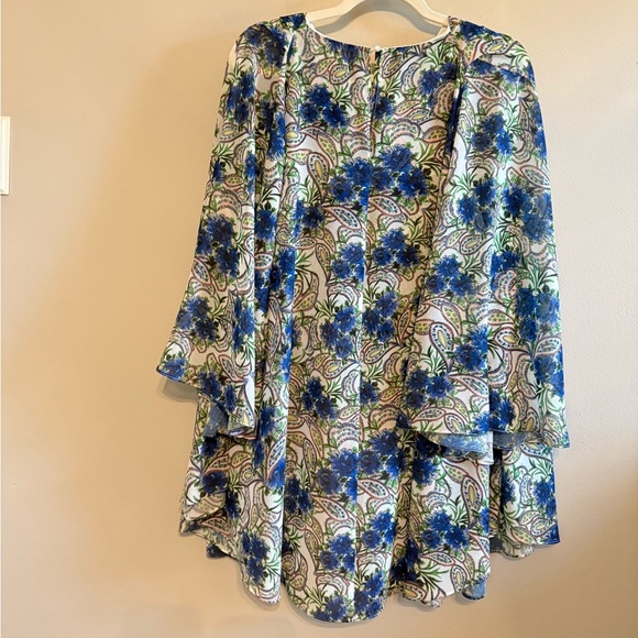 Badgley Mischka • Georgette Paisley Printed Blue Green Cape Top Sz Small Boho - Picture 10 of 10
